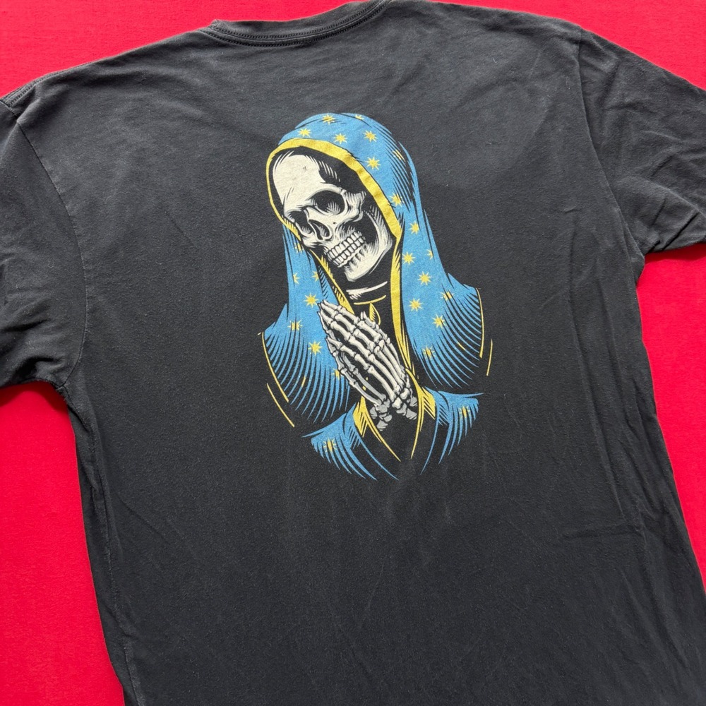 Zero Skateboards Praying Skeleton Graphic T-Shirt Mens Large Black Vintage Style